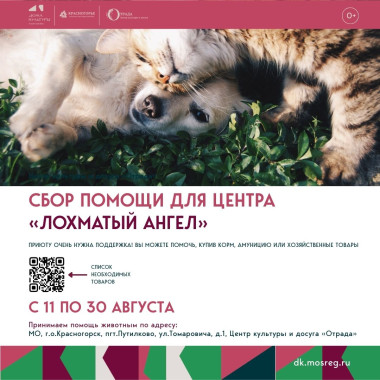 30.08.2025 12:00 Благотворительный сбор центру помощи животным — «Лохматый ангел»